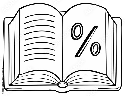 Open book with percentage sign, a concept of education, learning and financial literacy, accounting and market analytics