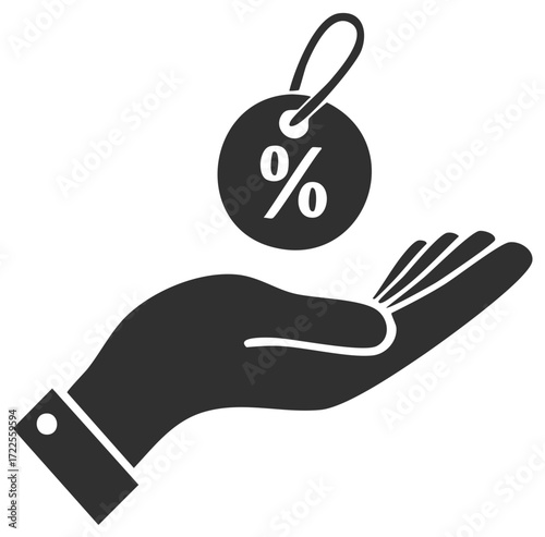 Hand holding a discount percentage tag symbolizing savings and earning money