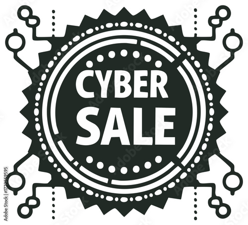Cyber Sale digital discount badge with futuristic circuit board design vector illustration