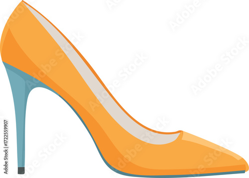 Vibrant orange high heel shoe with a delicate blue heel, showcasing a blend of contemporary fashion and classic elegance, ideal for style and design projects