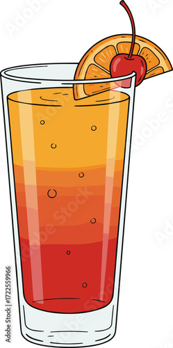 Graphic Colorful Tequila Sunrise Cocktail Drink Illustration Style Graphic Art