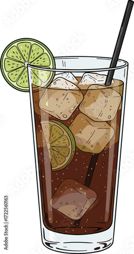 Cartoon Style Illustration of a Refreshing Cuba Libre Cocktail Drink