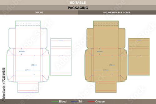 Custom tuck front box with inserts packaging template featuring carton dieline and editable die line for professional structural carton production design