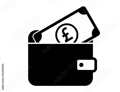 money icon 106 : Black Wallet with Pound Bills, wallet, pound, money, cash, finance, currency, UK, payment, 