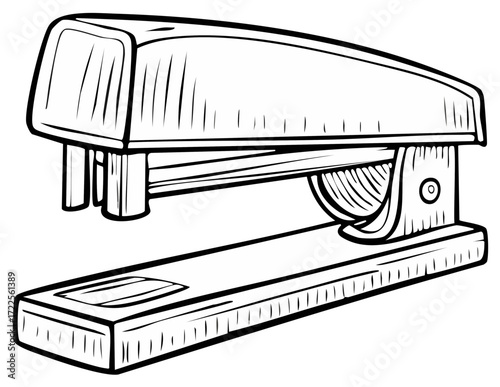 Black and white line drawing of a desktop stapler office supply.