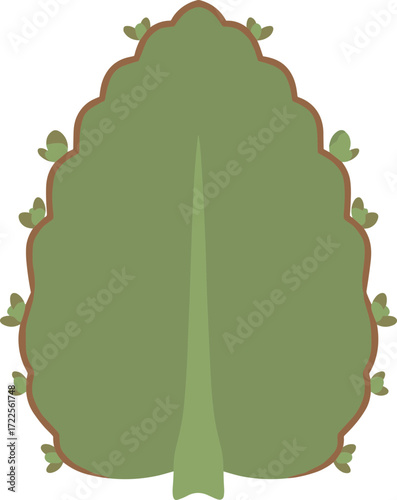 Flat Design Olive Green Tree Shape Silhouette with Branch Element Illustration