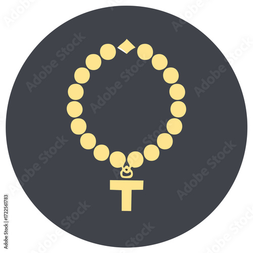 Simple Illustration of a Religious Rosary on a Dark Grey Circle Background