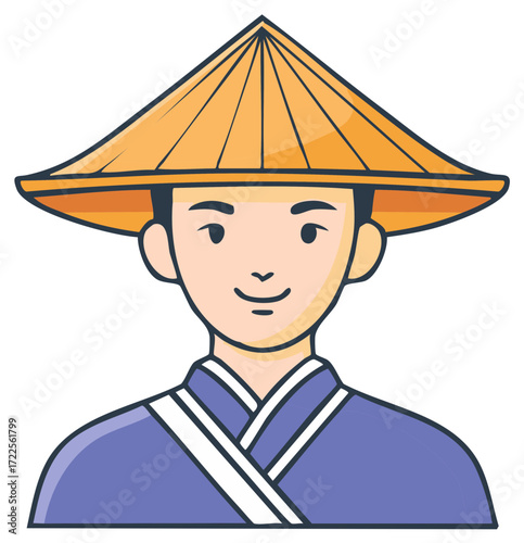 Person Wearing Conical Hat and Traditional Robes