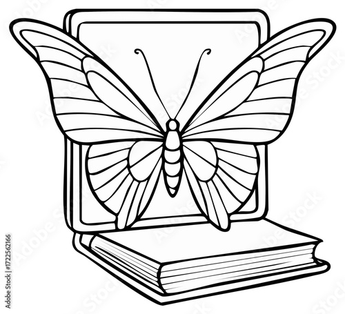 Butterfly on Book Coloring Page Outline Illustration Education Study Reading