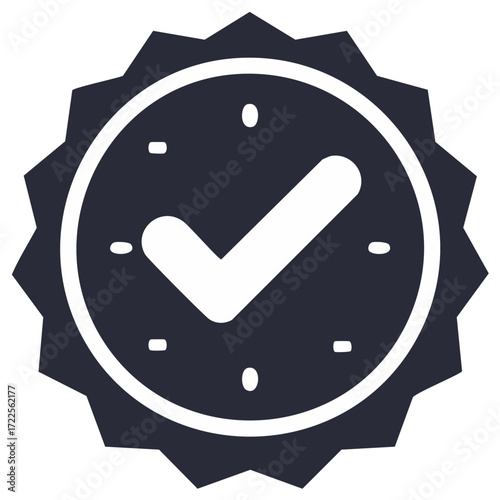 Time Approved vector icon depicts punctual completion, schedule efficiency inside sawtooth edge isolated mark symbolizing authorization badge