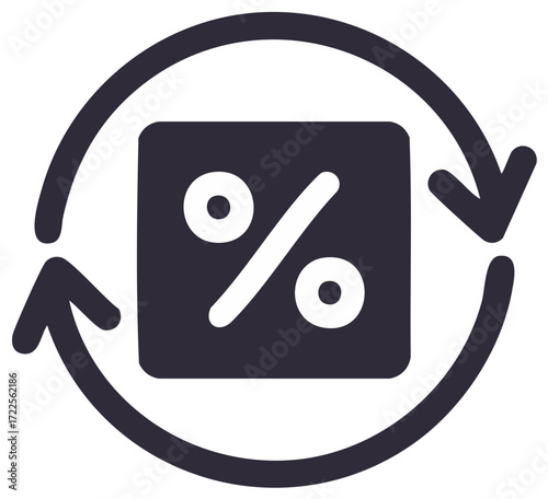Percentage sign with circular arrows vector icon for interest rate cashback and recurring payments