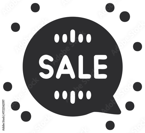 Promotional Sale Graphic in Black Chat Bubble with Repeating Dot Border