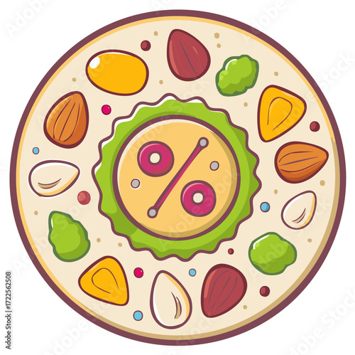 Food discount concept with percentage symbol and assorted nuts and dried fruits
