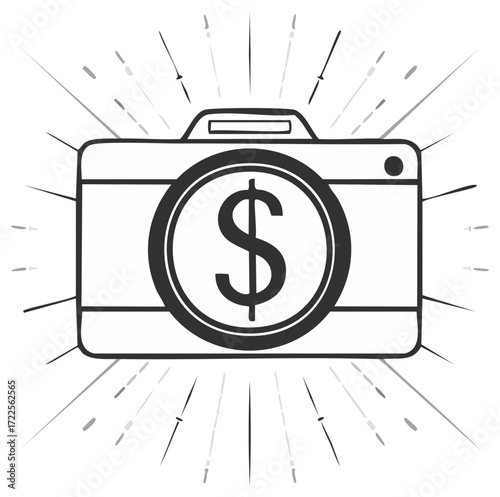 Camera Lens with Dollar Symbol Illustrating Photography Business Success and Earnings