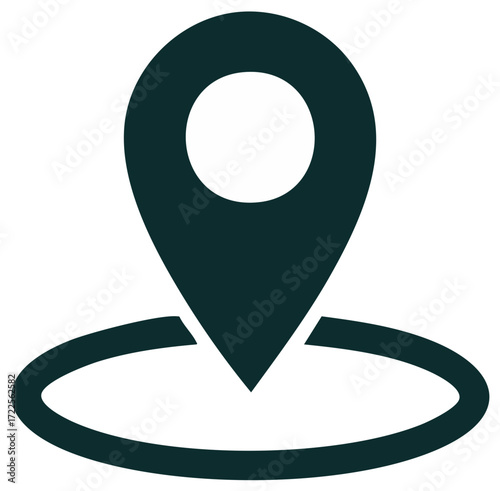 Dark Teal Location Pointer Graphic with Circular Base for Geographic Mapping