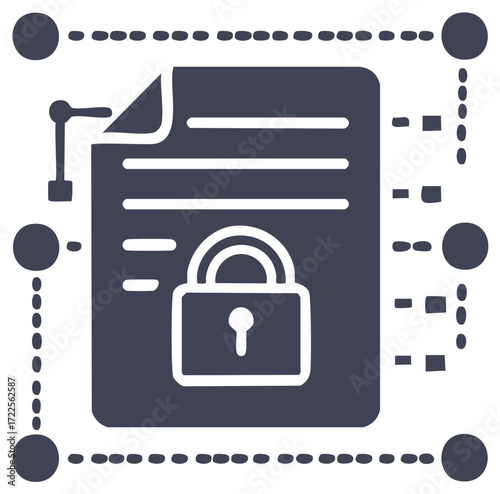 Secured Document with Padlock and Data Nodes Illustration