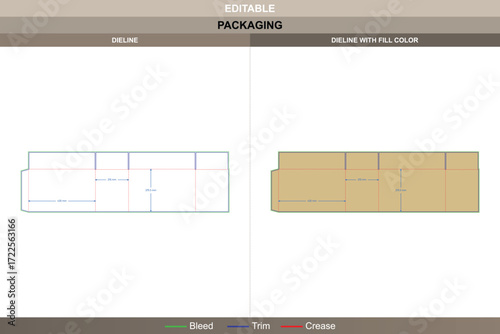Flat mouth box packaging design for paper cartons with structural carton dieline and editable production-ready die line for accurate folding and printing