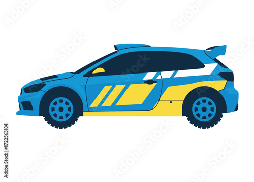 Flat Style Detailed Rally Car Transportation Icon Illustration Design
