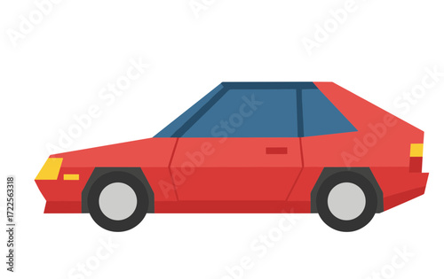 Flat Modern Red Sport Car Side View Transportation Illustration