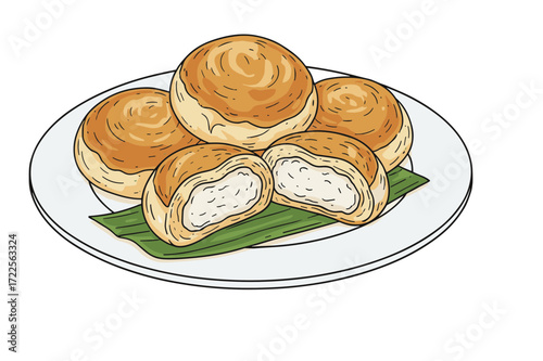 Handdrawn Delicious Round Shape Bakpia Pathok Pastry Food Illustration