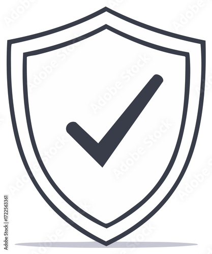 Simple graphic illustration of a security shield with a checkmark for verification and protection