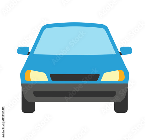 Flat Front View Blue Car Automobile Transportation Icon Illustration