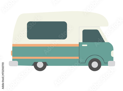 Flat Illustration Detailed Camper Van Vehicle Transportation Icon on White