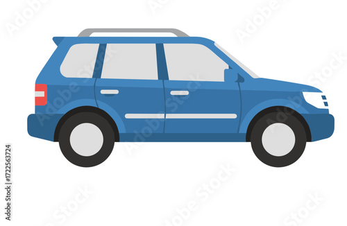 Flat Simple Side View Blue SUV Automobile Transportation Illustration