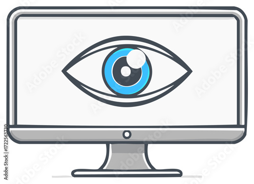 Computer Screen Displaying a Single Eye Illustration for Visual Data Surveillance Security