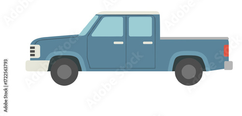 Flat Style Minimalist Blue Pickup Truck Isolated Transportation Illustration