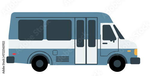 Flat Design City Public Transport Mini Bus Vehicle Illustration Graphic