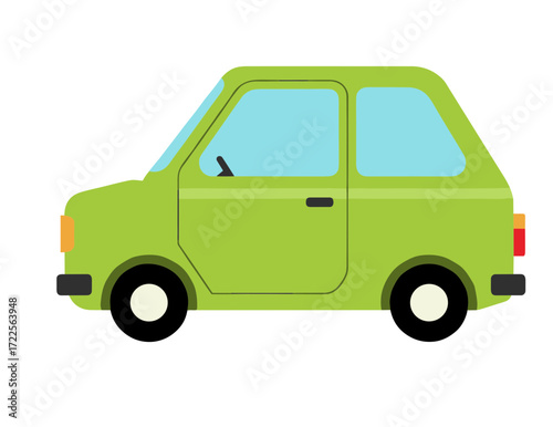 Flat Style Simple Green Mini Car Transportation Icon Illustration