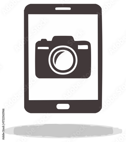 Tablet with Camera Icon on Screen Showing Photography Concept and Digital Technology