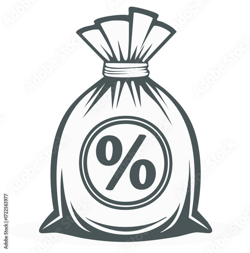 Vector bag with percentage mark, symbolizing discounts, sales, and investment returns