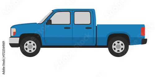 Flat Design Blue Pickup Truck Automobile Transportation Vehicle Illustration