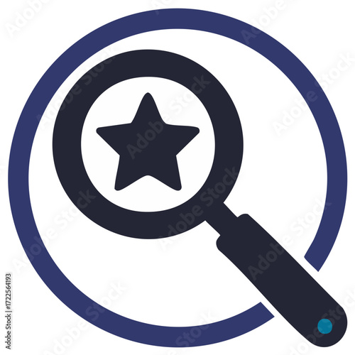 Magnifying glass focused on a star within a concentric circle graphic representing search and discovery