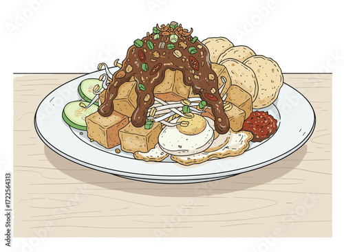 Digital Illustration Delicious and Savory Indonesian Tahu Campur Traditional Food Cuisine