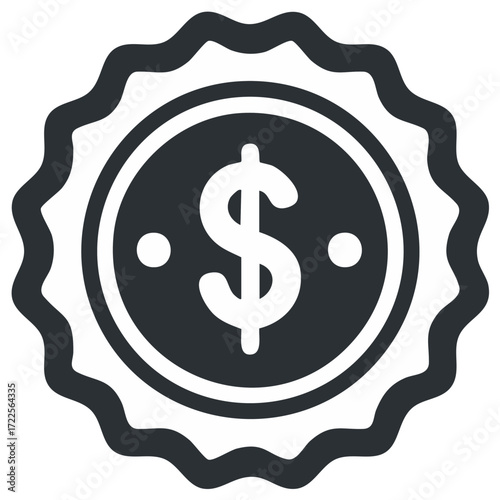Currency Icon with Dollar Sign and Round Border: Financial Symbol with Decorative Edge