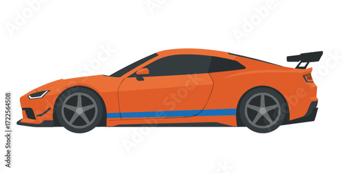 Flat Illustration Sleek Orange Sports Car Automobile Vehicle Design