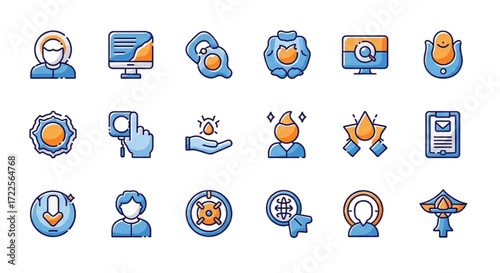 Modern technology and business icon set representing digital solutions and online services for web and mobile applications