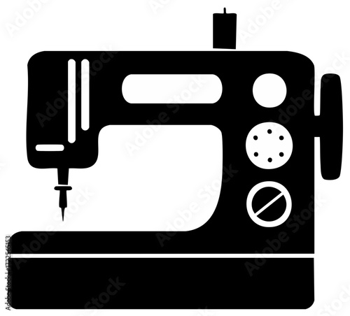 Black silhouette icon of a modern sewing machine for crafting tailoring and needlework projects