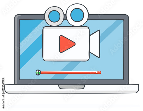 Streaming Video on a Laptop Computer Screen with a Player Bar and Camera Icon