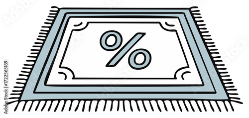 Cartoon doodle rug with a percentage symbol illustrating discount sales and special financial offers