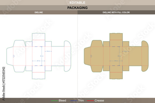 Flip top box packaging template with inserts in custom dimensions featuring professional carton dieline and editable die line for folding carton production