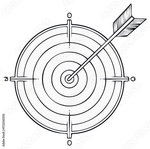 Arrow Hitting Bullseye. Target Achieving Concept. Dart Focus Success, Strategy