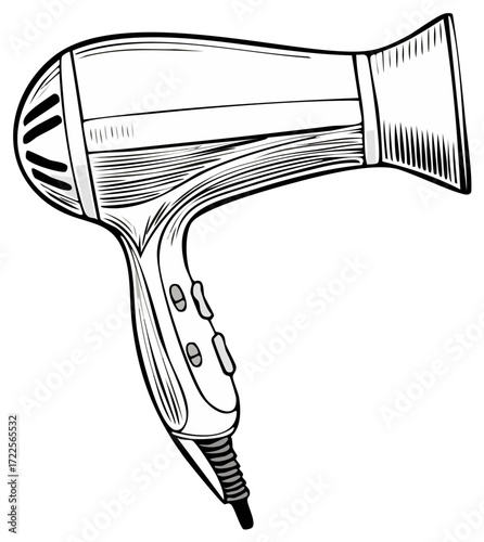 Illustration of a handheld hair dryer with a cord and buttons