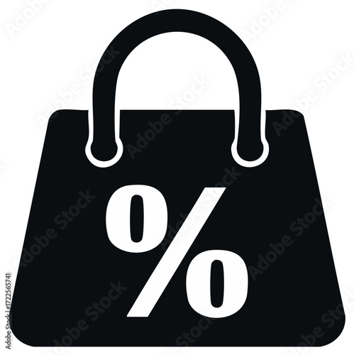 Black shopping bag with white percentage symbol indicating a sale or discount
