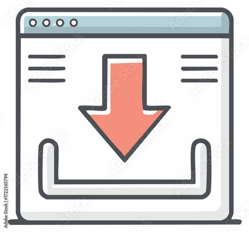 Web browser window with download arrow icon for digital data transfer
