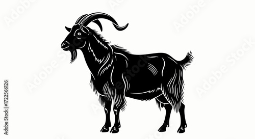 Black Goat Silhouette Standing Proudly with Majestic Horns.