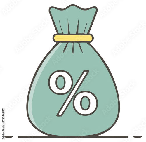 Green money bag with percentage symbol for finance or business concepts.